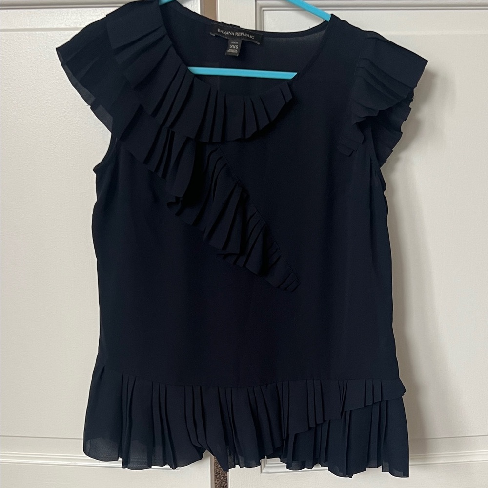 Banana Republic Women's Navy Pleated Blouse